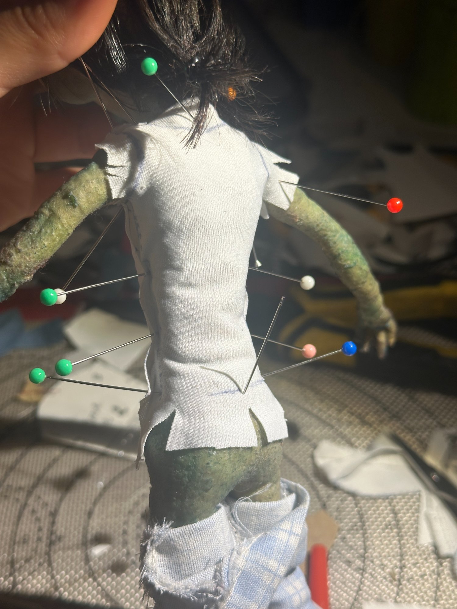 Back view draping with pins