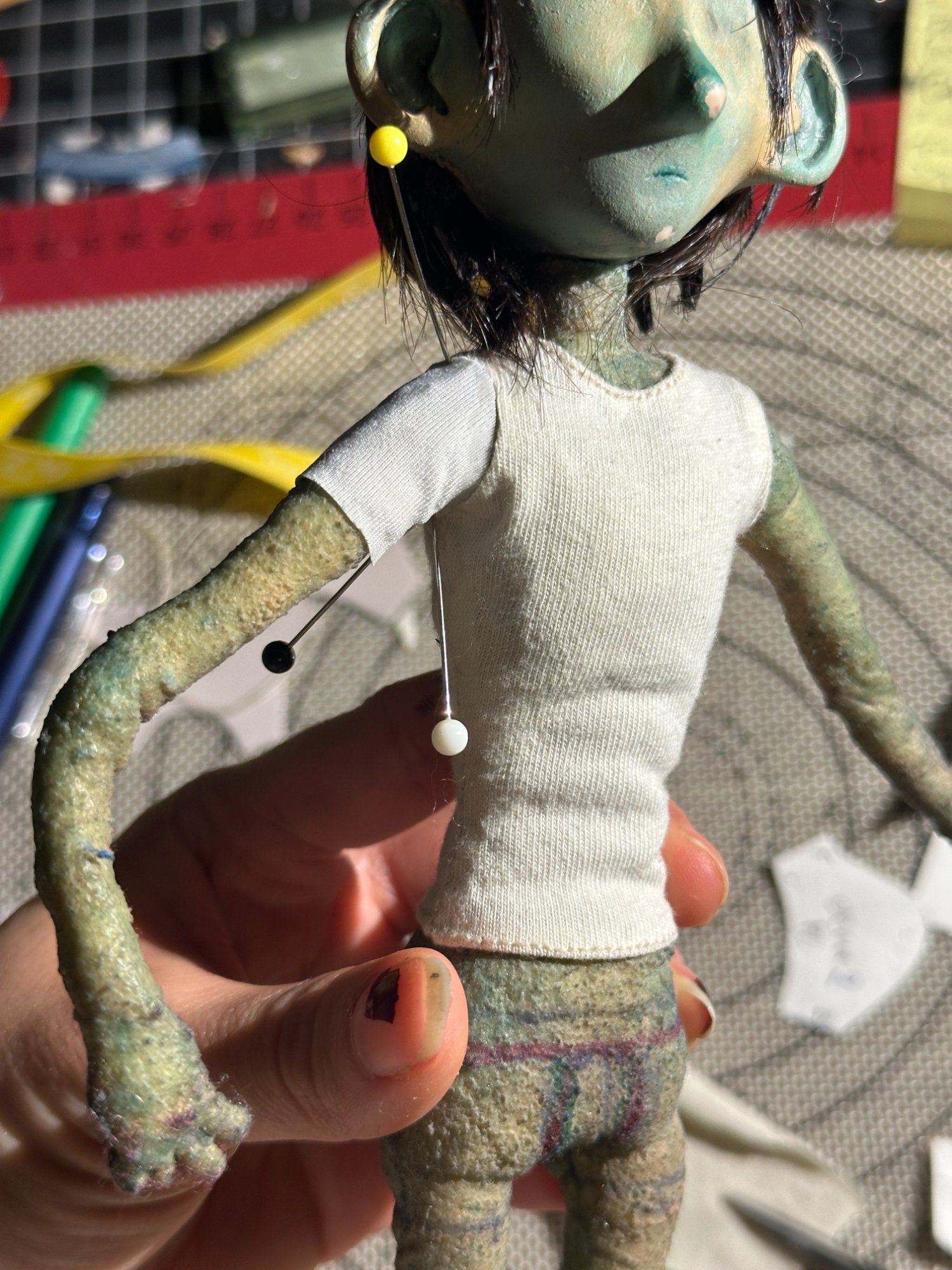 Shirt on maquette, side angle